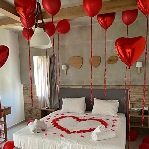 Valentines Day Balloons Decorations, I Love You Gold Balloon and Heart Balloons Kit with 1000 Pcs Dark-Red Silk Rose Petals Romantic Flower Decoration for Valentine Day Party Decorations