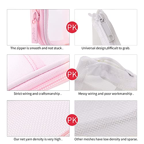EASTHILL Grid Mesh Pen Pencil Case with Zipper Clear Makeup Color Pouch Cosmetics Bag Multi-Purpose Travel School Teen Girls Transparent Stationary Bag Office Organizer Box for Adluts(Pink)