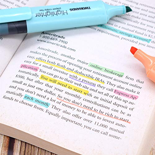 TWOHANDS Highlighter,Pastel Colors,Chisel Tip Marker Pen,6 Assorted Colors, for Adults & Kids,School Supplies,with Large Ink Reservoir for Extra Long Marking Performance 2007