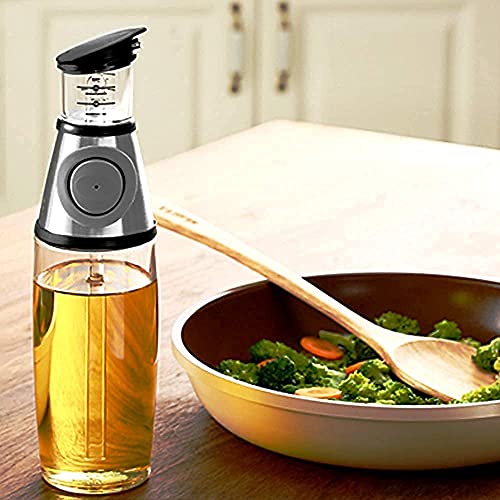Superior Glass Oil and Vinegar Dispenser,Measuring Oil Pourer for Kitchen,Wide Opening for Easy Refill and Cleaning, Clear Glass Oil Bottle with Scale,8.5 Oz