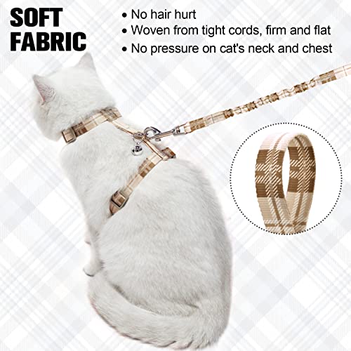 BEAUTYZOO Cat Harness and Leash Set Escape Proof for Walking, Kitten Soft Adjustable Vest Harnesses for Small Medium Large Cats, Easy Control Breathable Plaid Ribbon Nylon for Outdoor Indoor Use