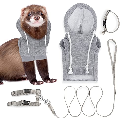 Ferret Sweater and Leash Bundle - Ferret Costume - Ferret Accessories - Small Ferret Clothes - Clothes for Ferrets - Ferret Stuff - Hoodies for Ferrets with Leash, Harness, and Collar