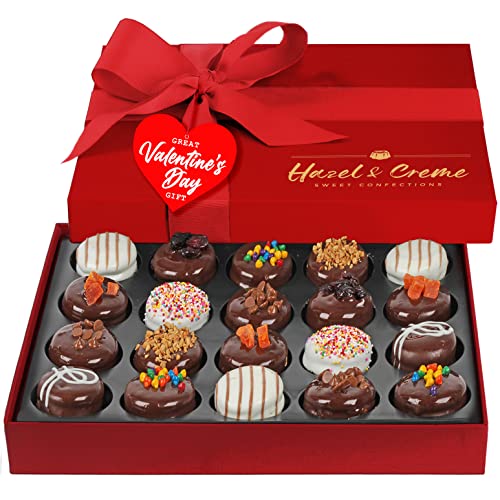 Hazel & Creme Chocolate Covered Cookie Gift - 20 Pcs - Valentines Gourmet Cookies - Cookie Gift Basket - Anniversary, Thank You, Birthday, Holiday Food Gift - Chocolate Gift Box