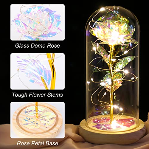 Beferr Valentines Day Gifts for Her Galaxy Rose Glass Crystal Flower Gift in Glass Dome with Light Valentine Roses Ideas Birthday Gifts for Women Mom Daughters Wife Sister Girlfriend