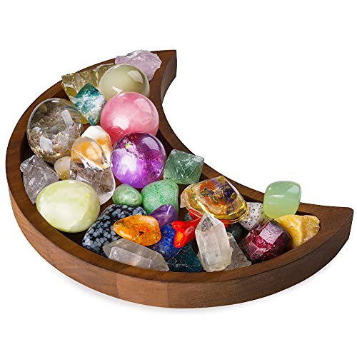 Moon Tray Crystal Holder for Stones - Display Your Crystals & Healing Stones - 10 x 5 Inches Crescent Moon Tray for Crystals - Bowl for Crystals Stones - Crystal Tray Wooden Box Crystal Shelf Display