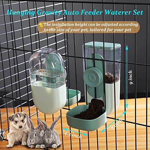 Kenond 35oz Hanging Automatic Pet Food Water Dispenser, Auto Gravity Pet Feeder and Waterer Set, Cage Cat Food Bowl Dog Feeding Station for Puppy and Kitten Rabbit Chinchilla Hedgehog Ferret (Green) …