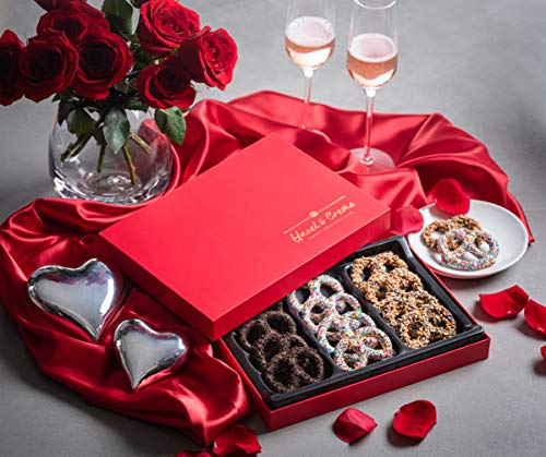 Hazel & Creme Chocolate Covered Pretzel Gift Box - Valentines Gourmet Pretzels - Food Gift - Anniversary, Birthday, Corporate, Holiday Gourmet Gift