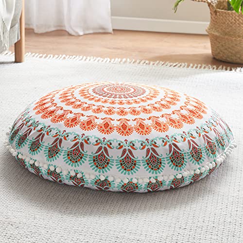 Codi 32 Inch Round Floor Pillow, Large Meditation Pouf Cushion , Memory Foam Stuffer Circle Throw Pillows - (Coral, 1 Count (Pack of 1))