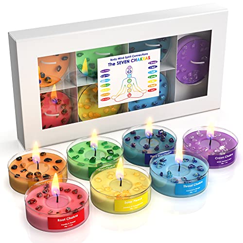 Chakra Candles Set of 7,Meditation Crystal Scented Candles Gift Set for Women, Spiritual Healing Candles for Promotes Positive Energy,Yoga,Cleansing,Manifesting,Relaxation