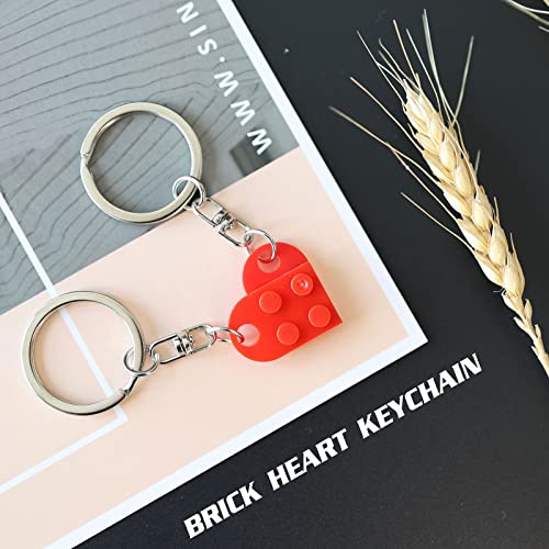 Meyerascal Red Heart Keychain Set for Couples, Brick Heart Keychain for Boyfriend Girlfriend, 2 Pcs Matching Heart Colorful Keychains.(Red)