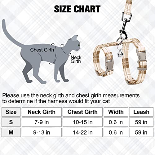BEAUTYZOO Cat Harness and Leash Set Escape Proof for Walking, Kitten Soft Adjustable Vest Harnesses for Small Medium Large Cats, Easy Control Breathable Plaid Ribbon Nylon for Outdoor Indoor Use