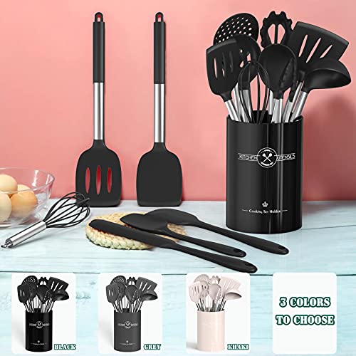 Silicone Kitchen Cooking Utensils Set-Umite Chef 43 pcs Heat Resistant Kitchen Utensils, Black Kitchen Gadgets Tools Set with Stainless Steel Handles for Non-Stick Cookware