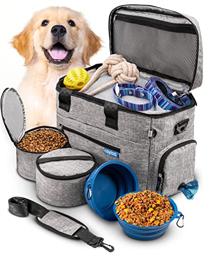Rubyloo The Original Doggy Bag™- Dog Travel Bag for Supplies with 2 BPA-Free Collapsible Dog Bowls, 2 Dog Food Travel Containers-A Dog Travel Kit for Road Trips or Weekend Away. Airline Approved