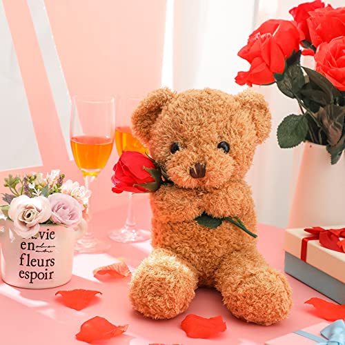 Civaner Plush Stuffed Animal Bear with Rose Funny Cute Stuffed Animal Plush Valentine's Day Gifts for Kids Toddler Girlfriend Mother's Day, 11.8 Inches (Beige)