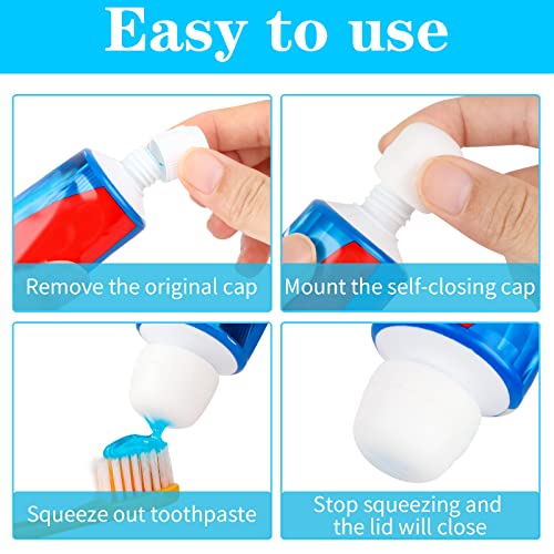 6 Pack Toothpaste Cap, Fowecelt Self Closing Toothpaste Squeezer Dispenser for Kids and Adults (White)