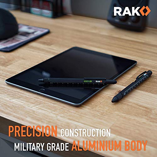 RAK Multi-Tool 2Pc Pen Set - LED Light, Touchscreen Stylus, Ruler, Level, Bottle Opener, Phillips Screwdriver, Flathead, and Ballpoint Pen