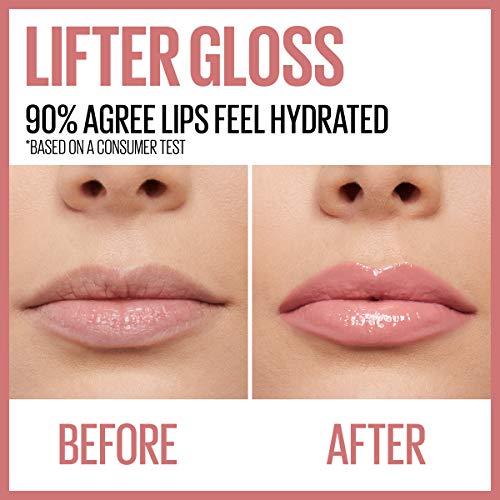Maybelline Lifter Gloss, Hydrating Lip Gloss with Hyaluronic Acid, High Shine for Fuller Looking Lips, XL Wand, Ice, Pink Neutral, 0.18 Ounce