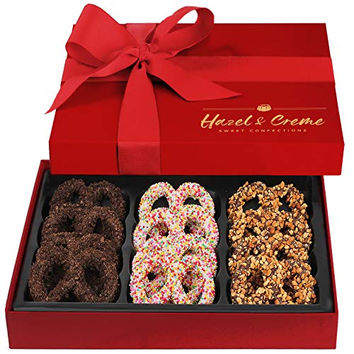 Hazel & Creme Chocolate Covered Pretzel Gift Box - Valentines Gourmet Pretzels - Food Gift - Anniversary, Birthday, Corporate, Holiday Gourmet Gift