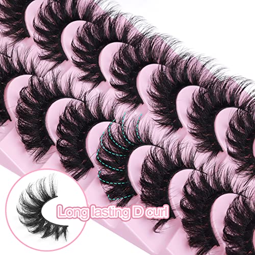 Fluffy Lashes Cat Eye D Curl Dramatic Faux Mink Lash Wispy 20MM Long Volume False Eyelashes That Look Like Extension 8 Pairs by Mavphnee