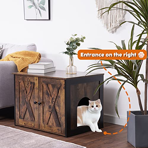 DWANTON Litter Box Enclosure, Cat Litter Box Furniture Hidden, Reversible Entrance Can Be on Left or Right Side, Wooden Cat Washroom Indoor, Fit Most of Litter Box, 27.6 x 19.7 x 19.7 Inches