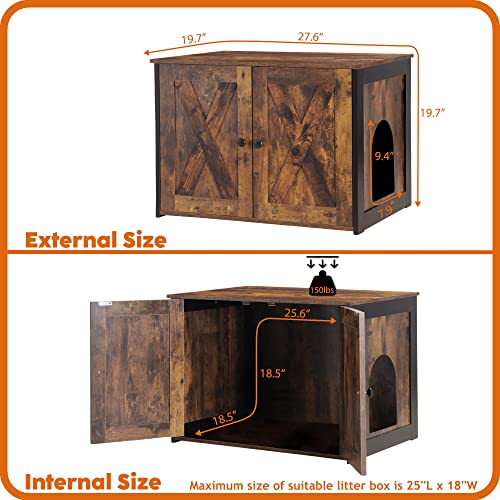 DWANTON Litter Box Enclosure, Cat Litter Box Furniture Hidden, Reversible Entrance Can Be on Left or Right Side, Wooden Cat Washroom Indoor, Fit Most of Litter Box, 27.6 x 19.7 x 19.7 Inches