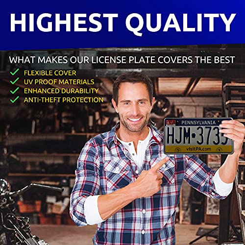 2 Pack Unbreakable Tinted License Plate Covers With Black Frames – Universal Fit For Cars & Trucks