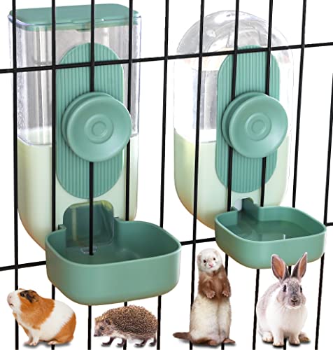 Kenond 35oz Hanging Automatic Pet Food Water Dispenser, Auto Gravity Pet Feeder and Waterer Set, Cage Cat Food Bowl Dog Feeding Station for Puppy and Kitten Rabbit Chinchilla Hedgehog Ferret (Green) …