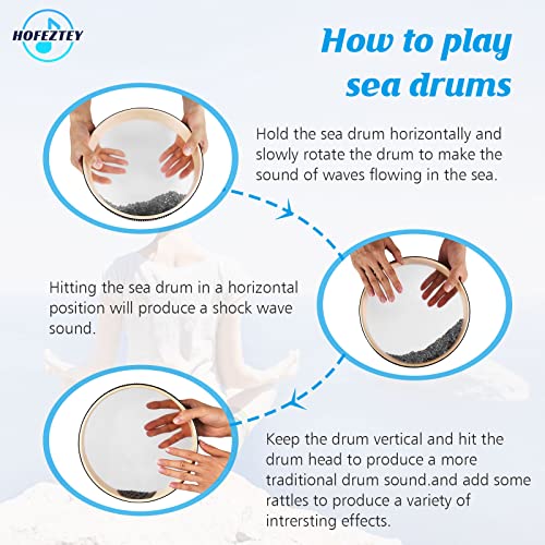 Hofeztey Ocean Drum, 10" Sea Wave Drum for Meditation & Relaxation, Natural Color Rain Drumfor Stress Relief, Musical Sound Healing Instruments Ocean Sound Drum for Holistic Healing