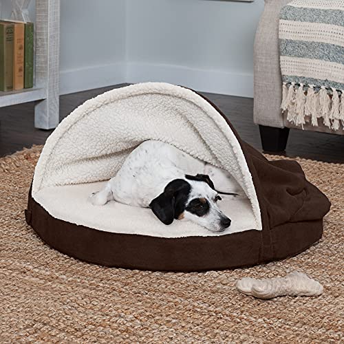 Furhaven 26" Round Orthopedic Dog Bed Sherpa & Suede Snuggery w/ Removable Washable Cover - Espresso, 26-inch