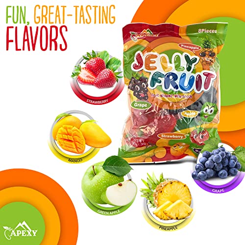 Apexy Jelly Fruit, Tiktok Candy Trend Items, Tik Tok Hit or Miss Challenge, Assorted Fruit Shaped Jelly, Strawberry, Mango, Apple, Pineapple, Grape. 9.87oz.