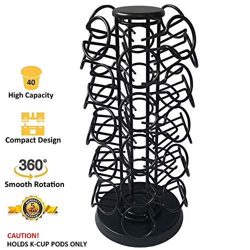 K Cup Holders,K Cup Holder, K Cups Holder,K Cup Carousel, Coffee Pods Holder Storage Organizer Stand,Comes All in One Piece,No Assembly Required,1 Count,Black (Capacity of 40 Pods, Black)