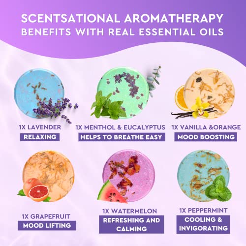 Cleverfy Shower Steamers Aromatherapy - Variety Pack of 6 Shower Bombs with Essential Oils. Self Care and Valentines Day Gifts for Her and Him. Purple Set