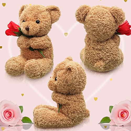 Civaner Plush Stuffed Animal Bear with Rose Funny Cute Stuffed Animal Plush Valentine's Day Gifts for Kids Toddler Girlfriend Mother's Day, 11.8 Inches (Beige)