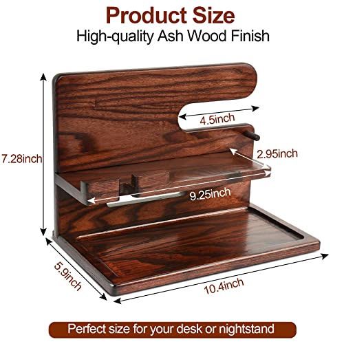 Wood Phone Docking Station, Gifts for Father, Nightstand Organizer, Husband Birthday Gifts, Phone Docking Station for Men Wood Nightstand Organizer (Brown)