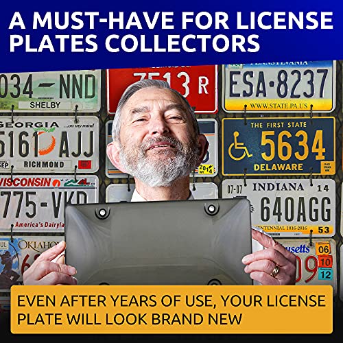 Tinted License Plate Cover Set of Standard Fit - Front & Back License Plates Shield Fastening to Frames - Premium Automotive Exterior Car & Truck Accessories for Teens, Men & Women, 6"X12"