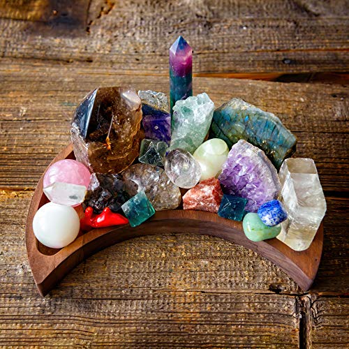 Moon Tray Crystal Holder for Stones - Display Your Crystals & Healing Stones - 10 x 5 Inches Crescent Moon Tray for Crystals - Bowl for Crystals Stones - Crystal Tray Wooden Box Crystal Shelf Display