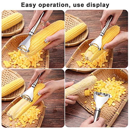 3pc Magic Corn Peeler Set Corn Cob Stripper Tool Corn Slicer Cob Remover Tool Premium Stainless Steel Corn Thresher with Ergonomic Handle Corn Cutter From the Cob Kitchen Gadget (3)