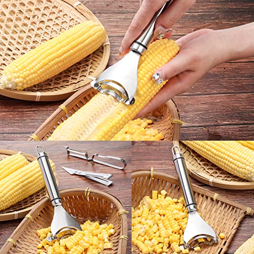 3pc Magic Corn Peeler Set Corn Cob Stripper Tool Corn Slicer Cob Remover Tool Premium Stainless Steel Corn Thresher with Ergonomic Handle Corn Cutter From the Cob Kitchen Gadget (3)